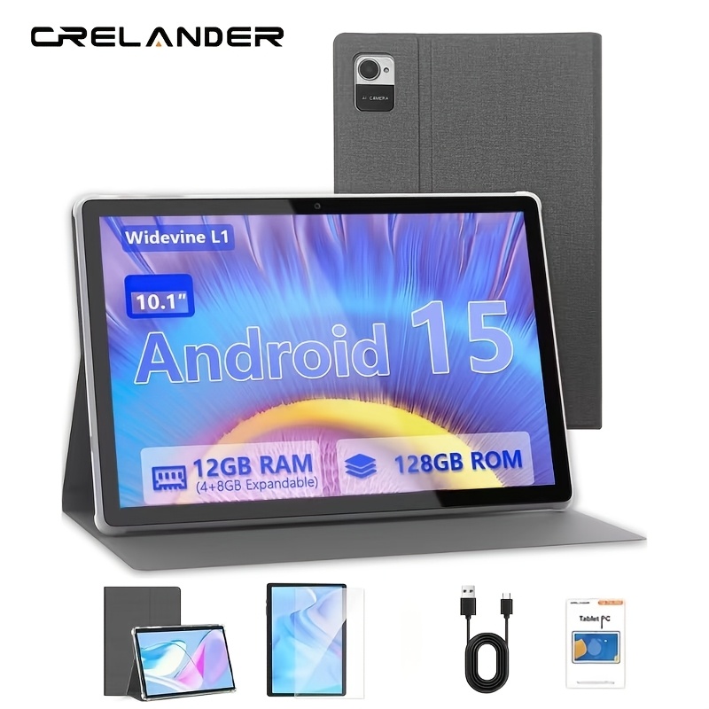 TEMU Tablette CR 10.1" 16 2-en-1 GMS Tab, GPS, Google, Tablette PC avec Étui de Protection, (, Souris, Stylet) Optionnel, 12 Go (4 Go+8 Go) RAM, 128