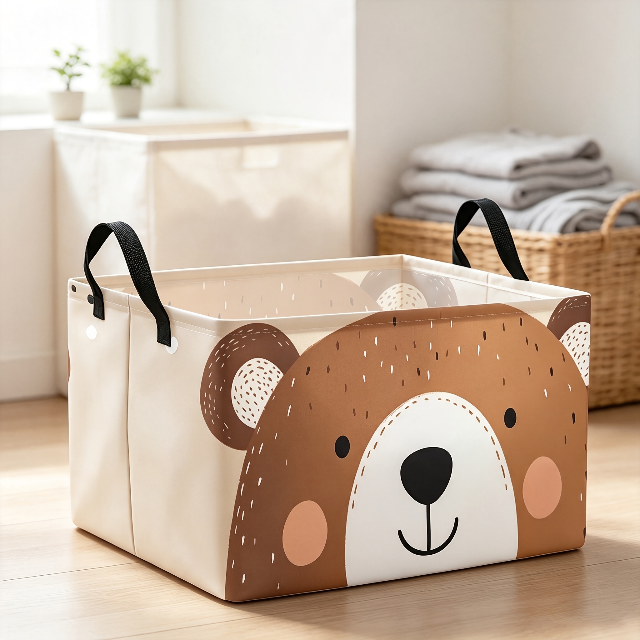 TEMU 1 pz, Cesto portaoggetti pieghevole extra large a tema orso - Organizer in tessuto con motivo accattivante, con manici, per lavanderia e