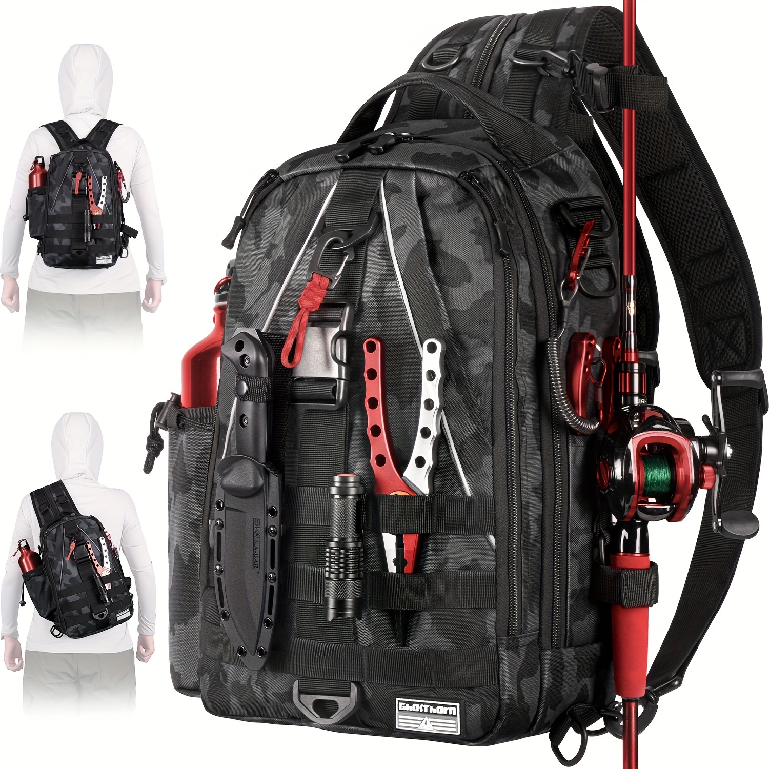 

Ghosthorn Fishing Backpack With Rod Holder - Tackle Sling Bag For Men - Perfect Christmas Enthusiasts