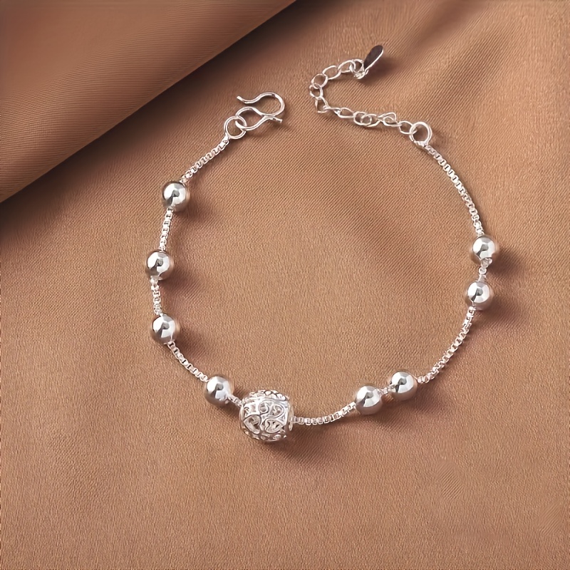 

Elegant Cute S925 Silver Hollow Ball Bracelet For Women, Simple Ins Beads Fashion Jewelry, Ideal For Daily And Party , No Mosaic Material, Silver Plated, Valentine's Day Gift