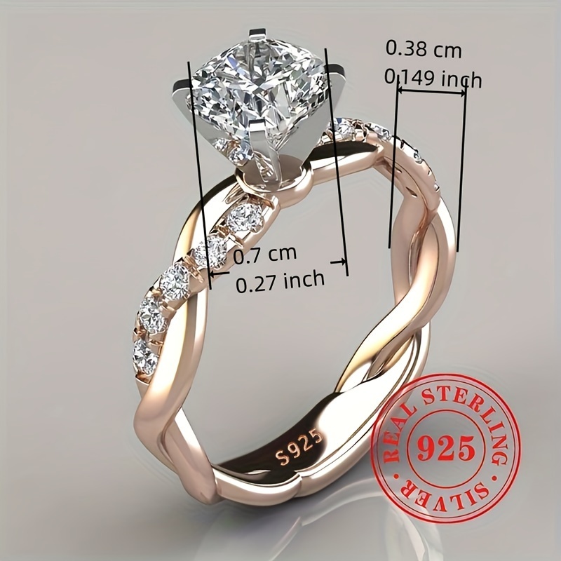 S925 Double 4-Prong Inlay Zirconia Wedding Ring