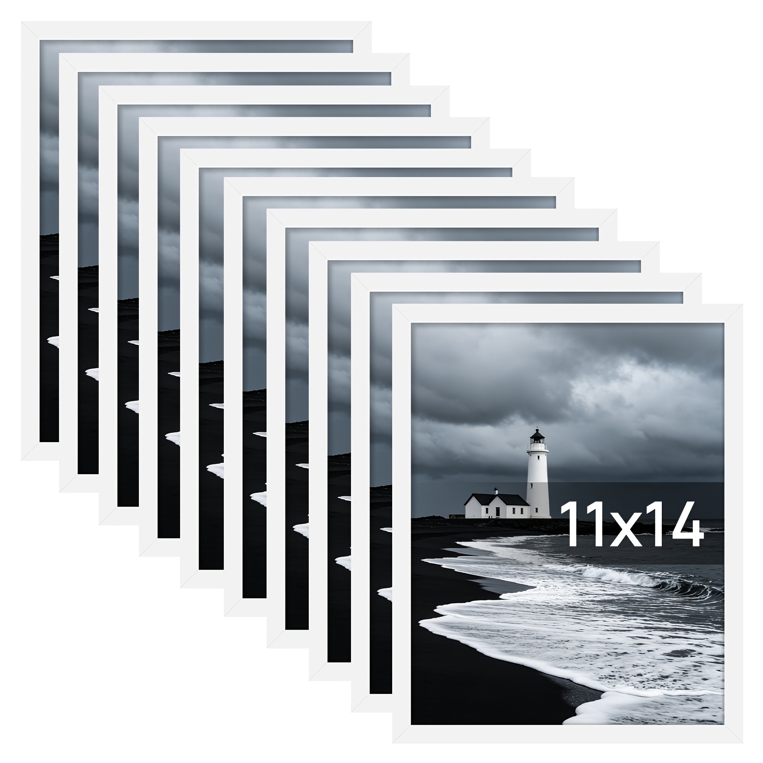 11x14 Picture Frame Set Of 10, Display Pictures 8x10 With Mat Or 11x14 Without, Multi Photo Frames Collage For Wall Display, Black