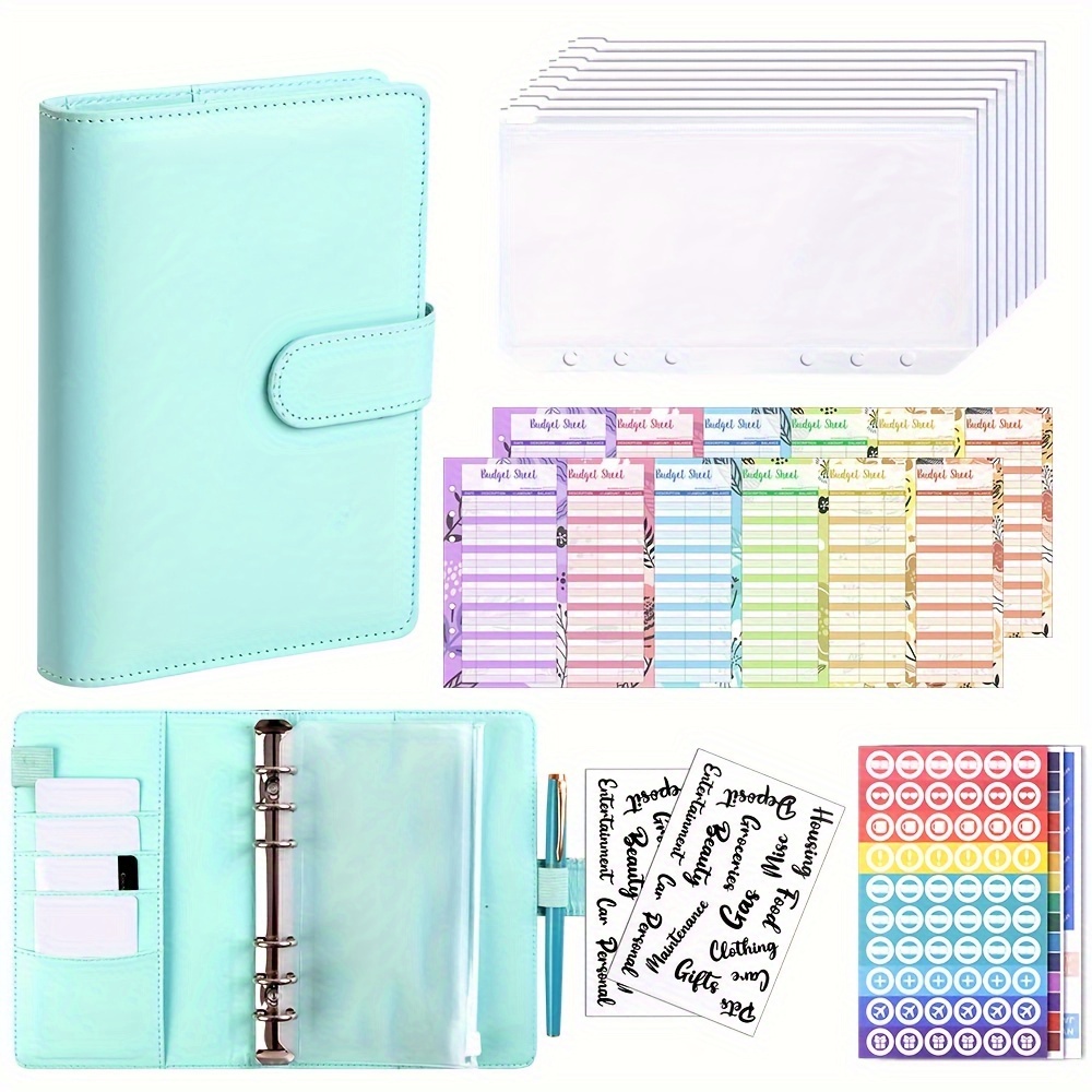 1pc Faux Leather A6 Budget Binder With 8 Zipper Envelopes 12 Cash Budget Cards, 3 Stickers And 2 Transparent Stickers - Money Organizer For Cash Budgeting