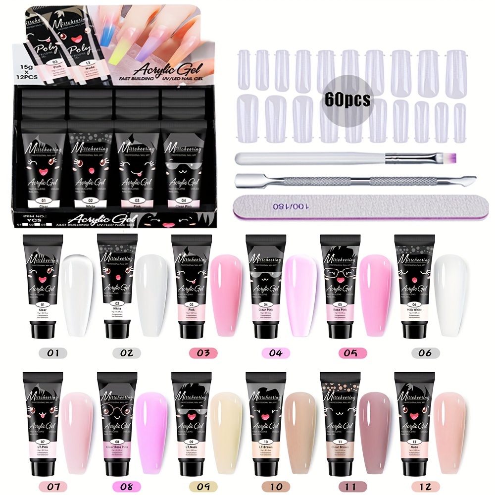 

Poly Nail Gel Kit Poly Gel Kits Gel Nail Kit Diy Extension Gel Kit Gel Kit Kit 12 Pcs Nude Pink Nail Extensions Gel Set With 60 Pcs Dual Nail Forms In 12 Sizes And Tools For Nail Art