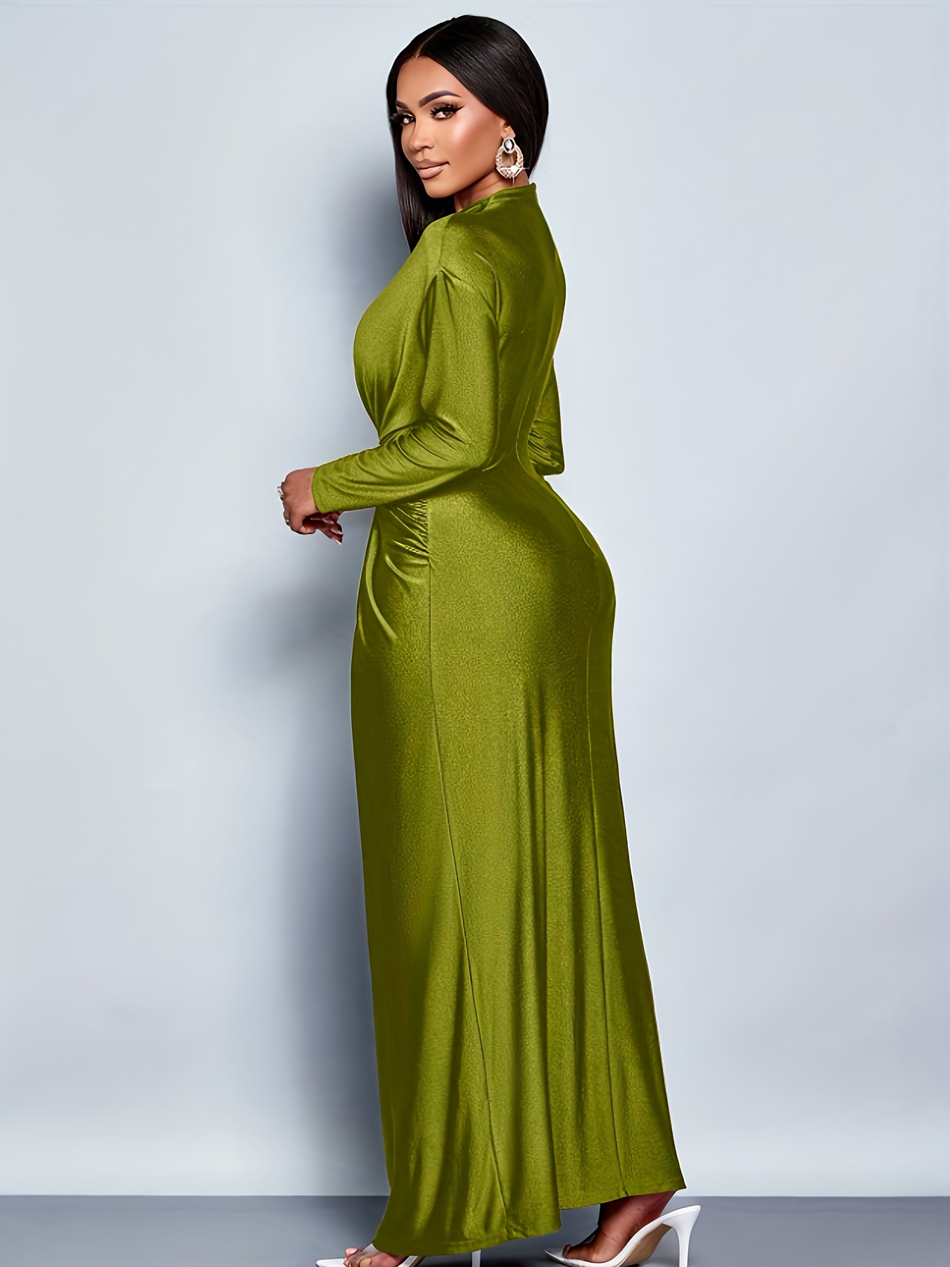 elegant womens holiday solid color long sleeve metal
