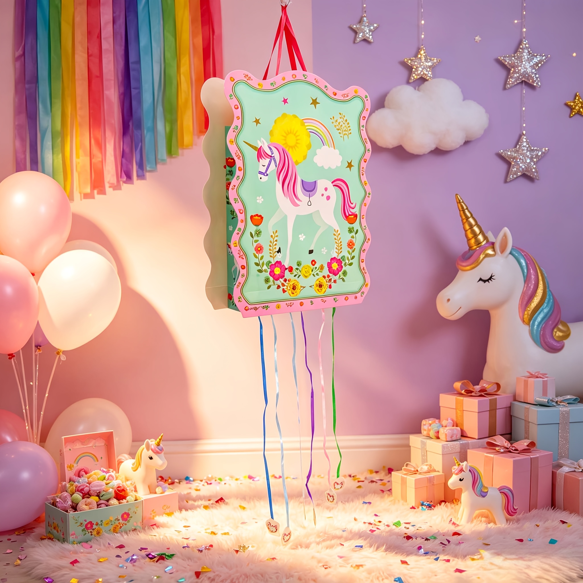 1pc, Gift Bag,  , Unicorn Rope Pinata, with Handle;   with Rope, Safe Release Mechanism,     Without Hitting; Weight Capacity Up to 2-3Kg; Vibrant Pattern