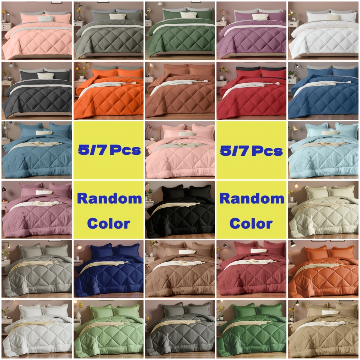 TEMU 5/7pieces Luxurious Diamond-shaped Geometric Pattern Comforter Set Queen, Multiple Random Color , Thick Comforter Set- Ultra Soft Fluffy Fiber