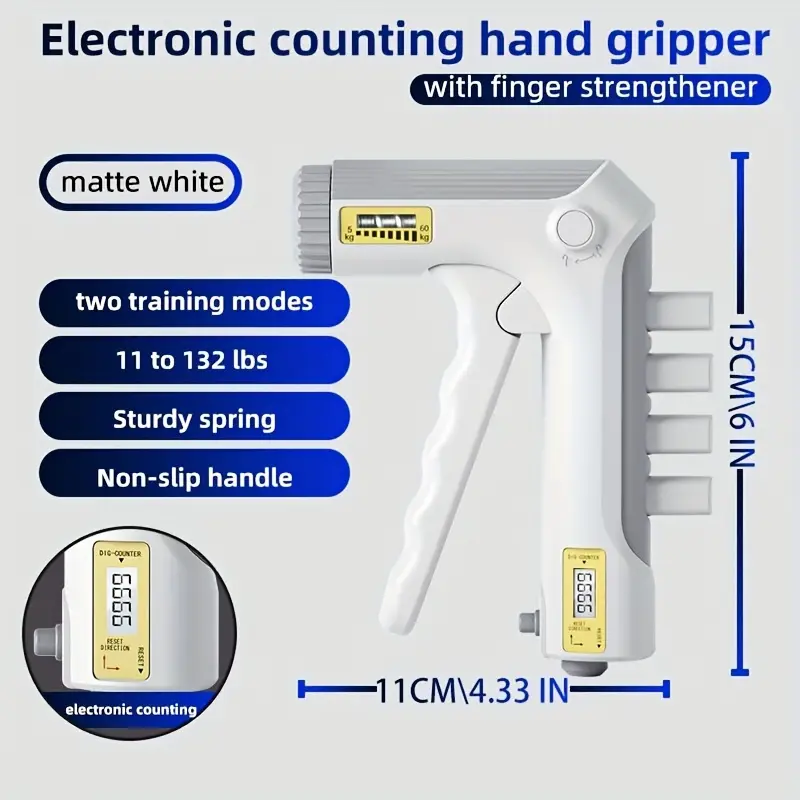 11 132 lbs 5 60kg smart hand grip trainer with pressure sensor adaptive weight durable spring mechanical counter non slip for finger arm strength fitness office relax black white compact Product details 0
