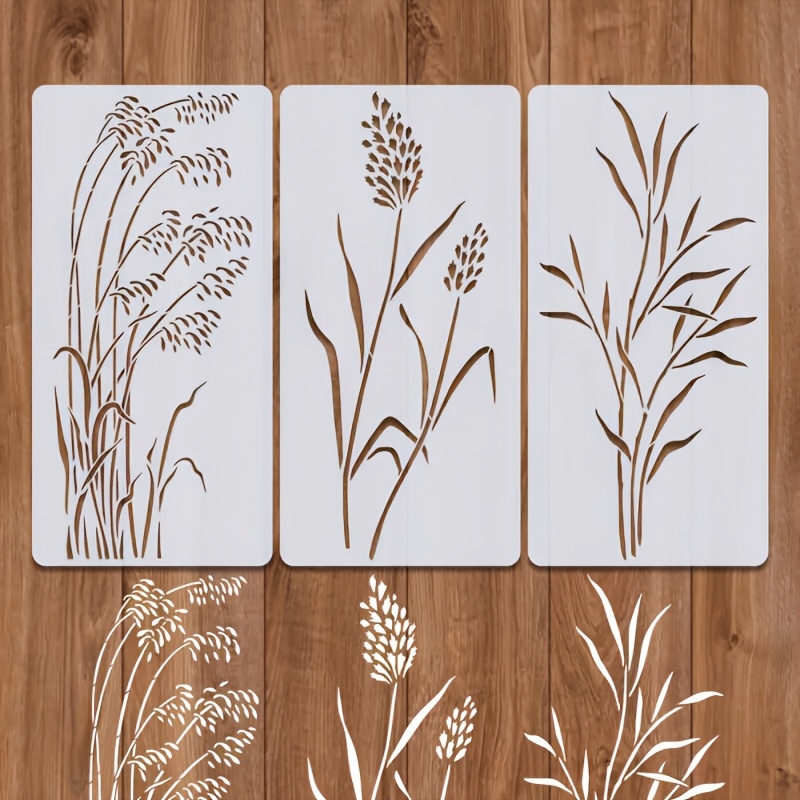 E-shop 3-teiliges großes Wildblumen-Schablonen-Set – Wiederverwendbare Frühlings-Blumen- pastoral-pflanzliche Muster, geeignet für Wände, Böden, Zäune,