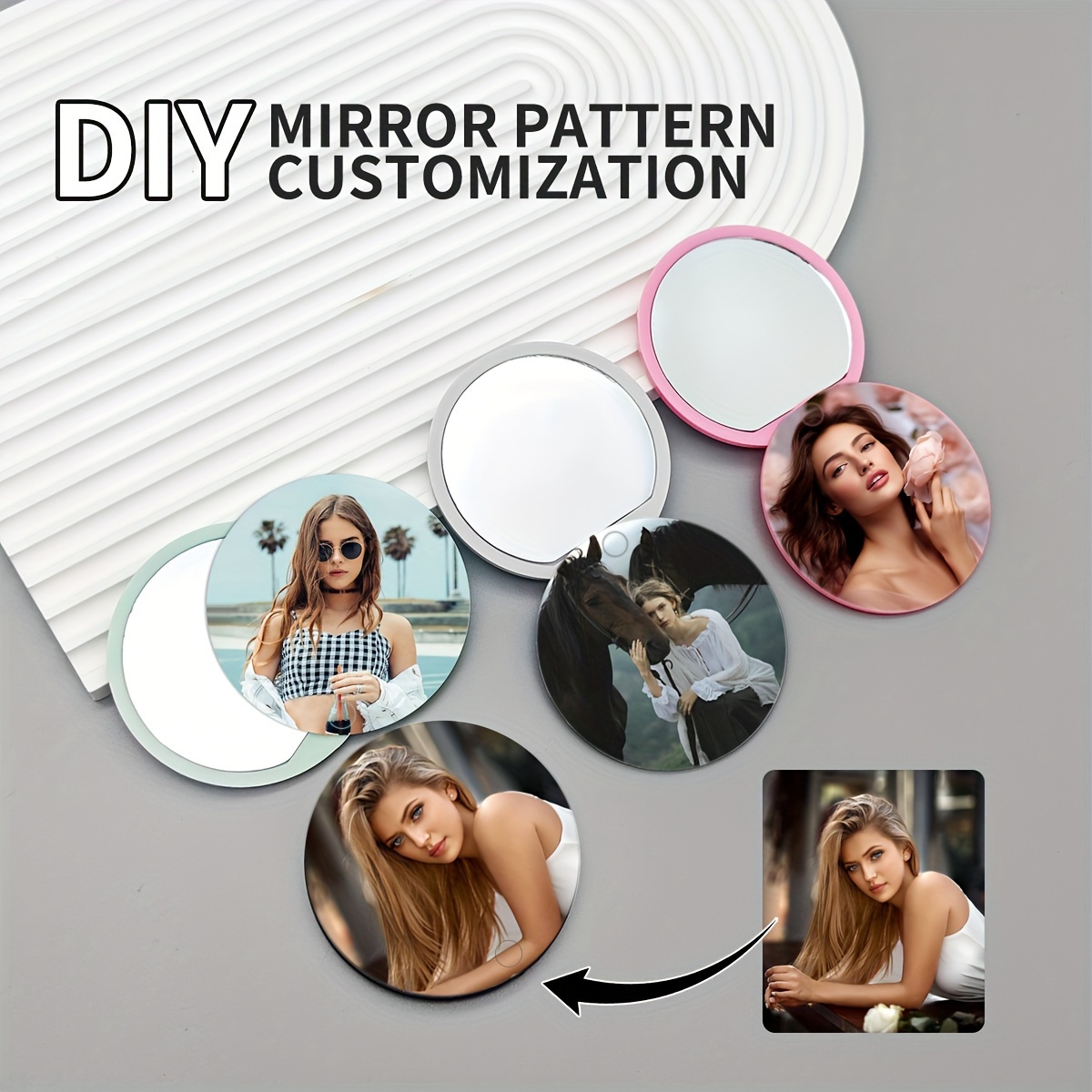 

1pc Custom Photo Personalized Compact Mirror, Diy Pattern Double-sided Makeup Mirror, Round Folding Pocket-size Cosmetic Mirror, Lightweight Plastic, Unique Gift For Birthday, Anniversary Memorabilia