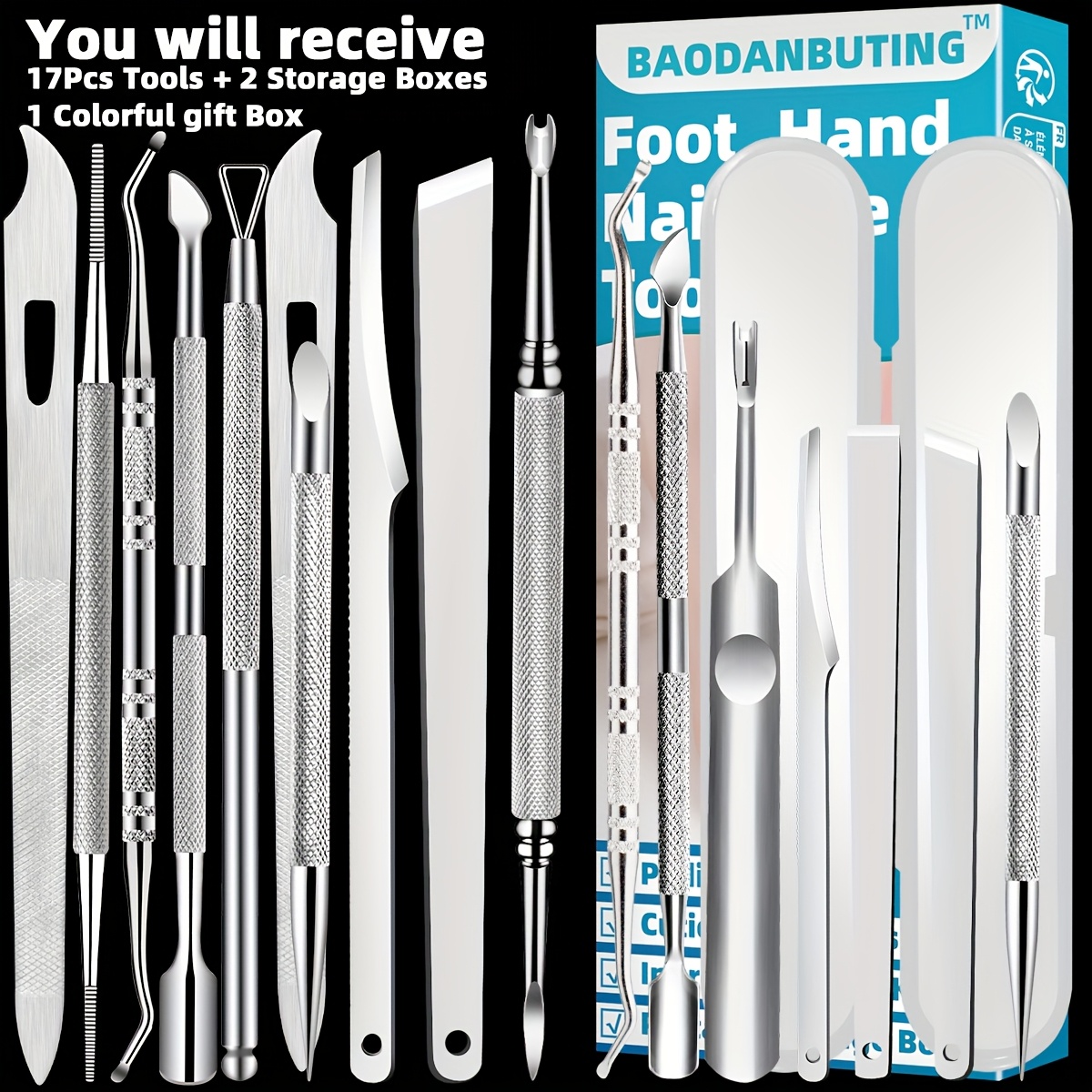 Image of 17-in-1 Pedicure Kit - Gentle Foot Care Set With Files And Rasp For Soft, Smooth Feet, Travel-friendly With Portable Storage Box, Salon-quality Home . Baodanbuting
