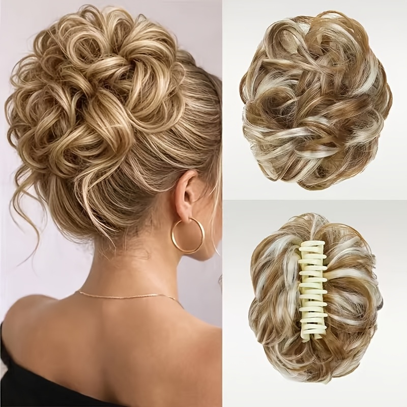 TEMU Claw Clip Bun Wig, Effortlessly Fluffy Curly Bun Hairstyle, Updo Hair Accessory, Multiple Colors To Match Different Hair Tones; Suitable For