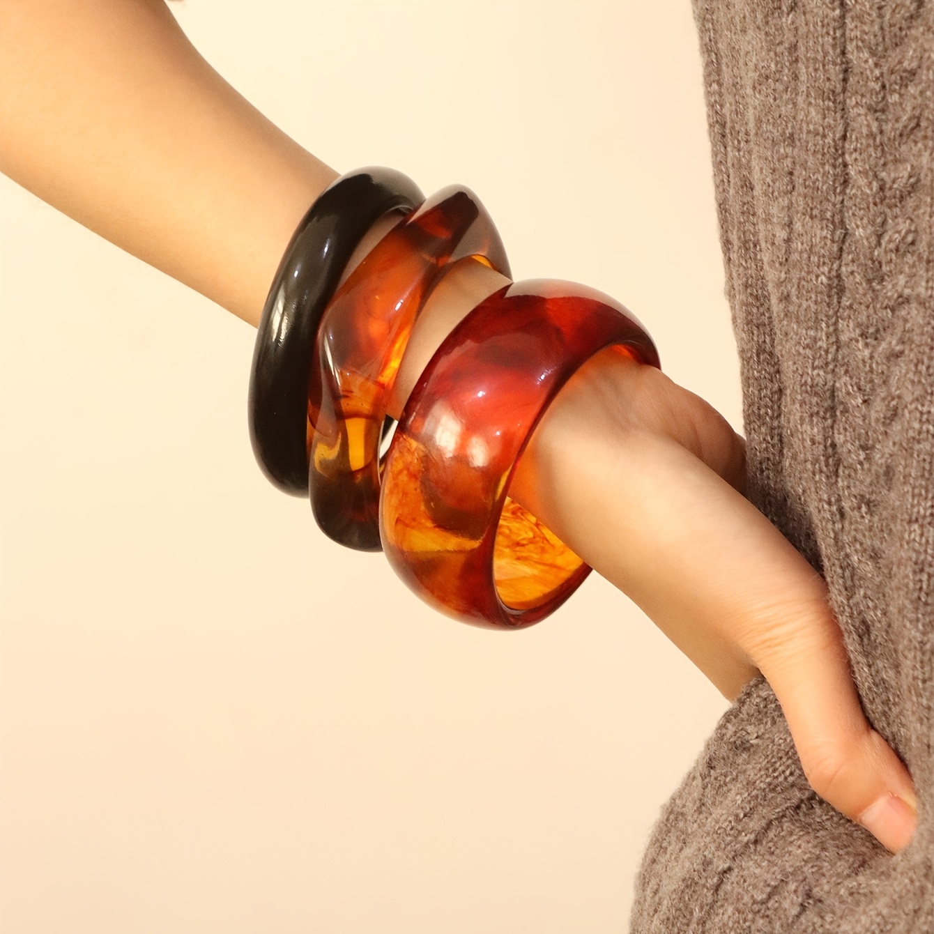 3pcs Vintage Minimalist Non-Metallic Bangle Set, Stackable
