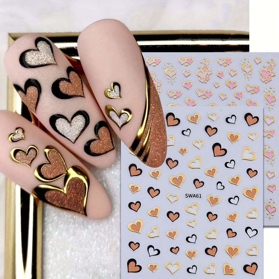 

2pcs Valentine's Day Heart Nail Art Stickers - Self-adhesive, Sparkle For Diy Manicure & Pedicure