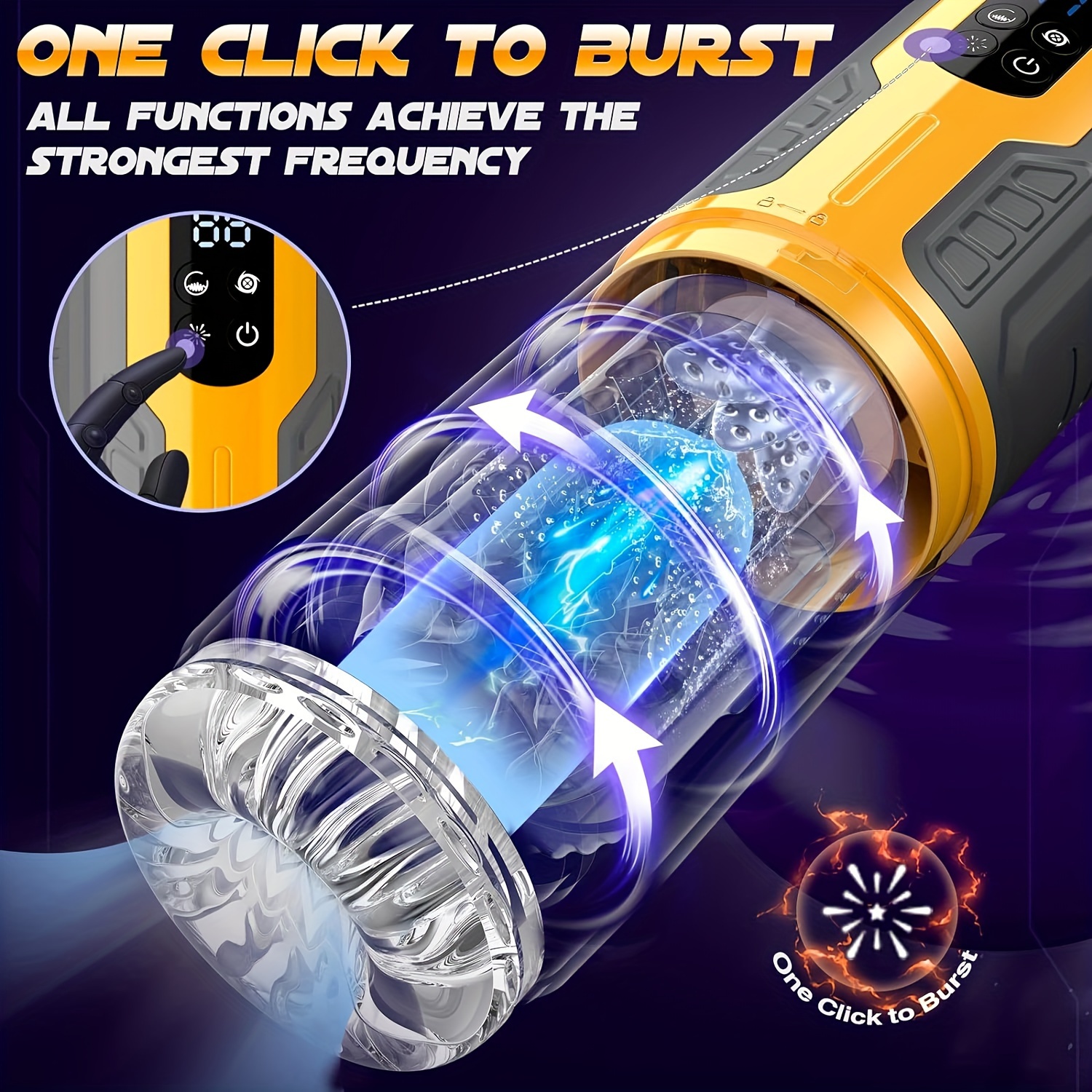 newly   male electric   with one click   mode 7 telescopic 7 rotating 7 vibrating tongue licking   dual motors with strong vibration force tpe 3d inner tank design lcd display screen details 3