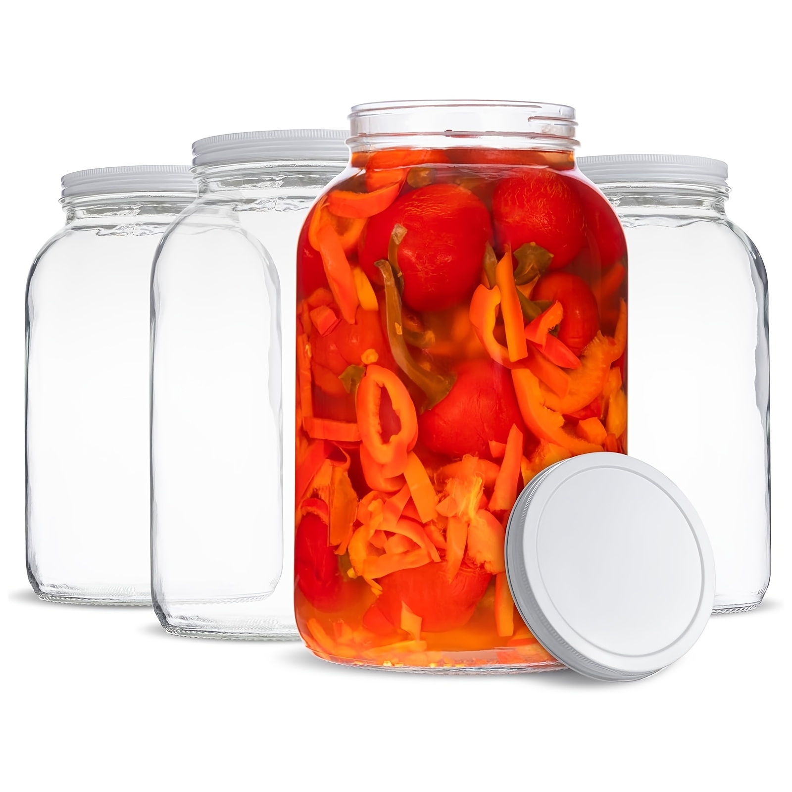 TEMU 1 Gallon Wide Mouth Sealed Glass Jar - Large Glass Jar For Fermentation, Pickling, Canning, Water Glass Eggs, Flour, And Food Storage (4 Packs)