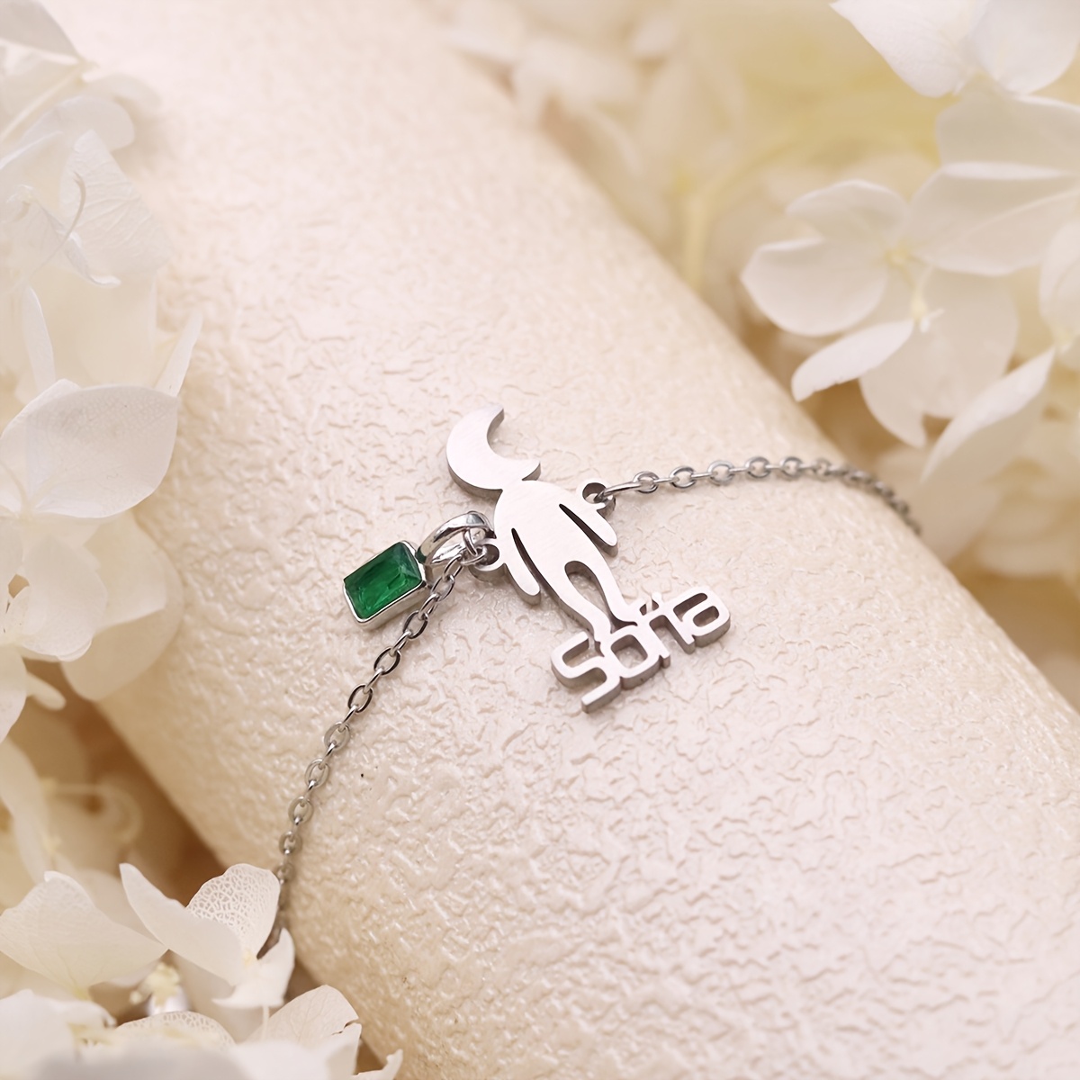 Custom Engraved Moon Silhouette Name Bracelet, Personalized Gift