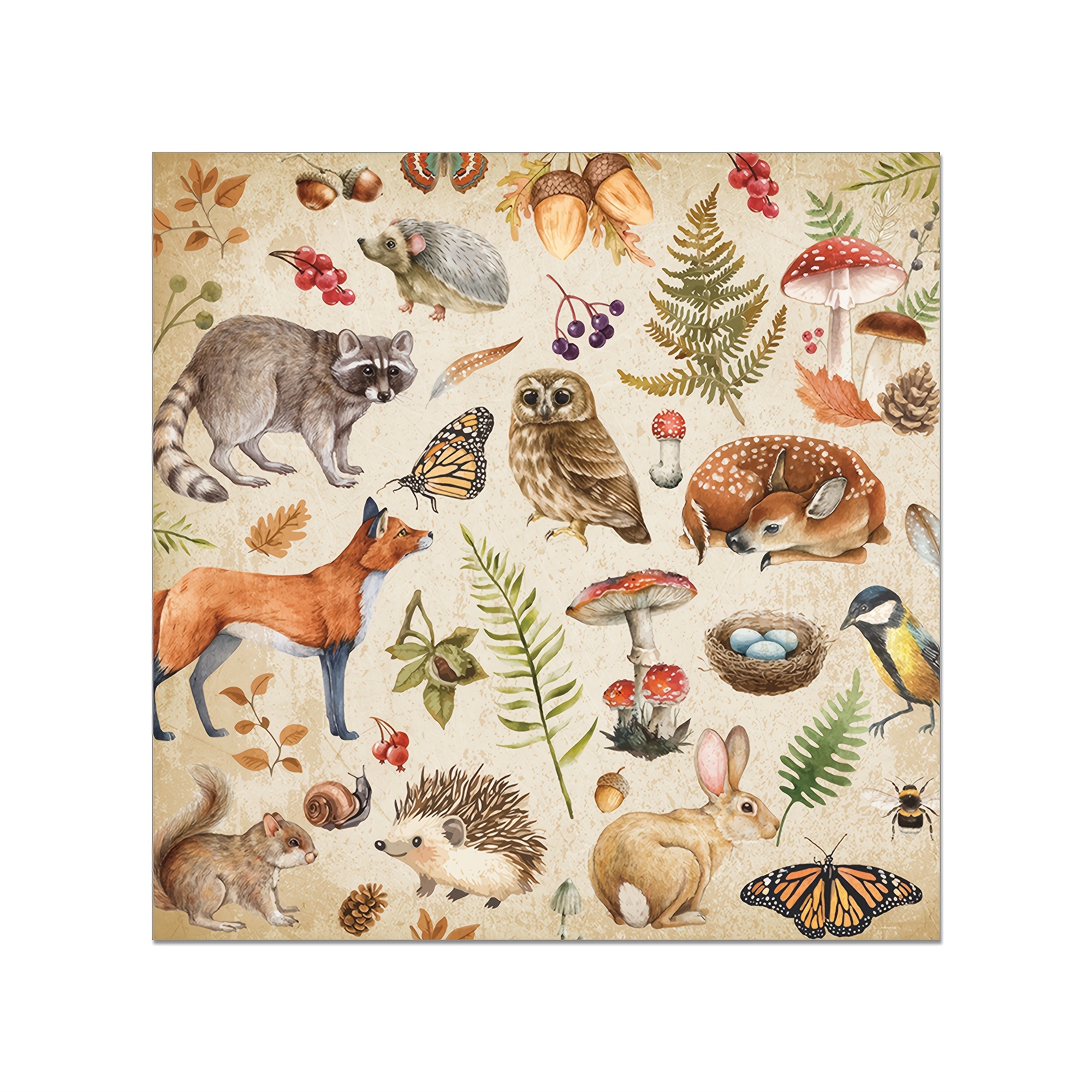 TEMU 20pcs Retro Forest Animals Mushroom Paper Napkins Disposablebeverage Napkins For Party Banquet Birthday Charity Event Holiday Theme Decorations