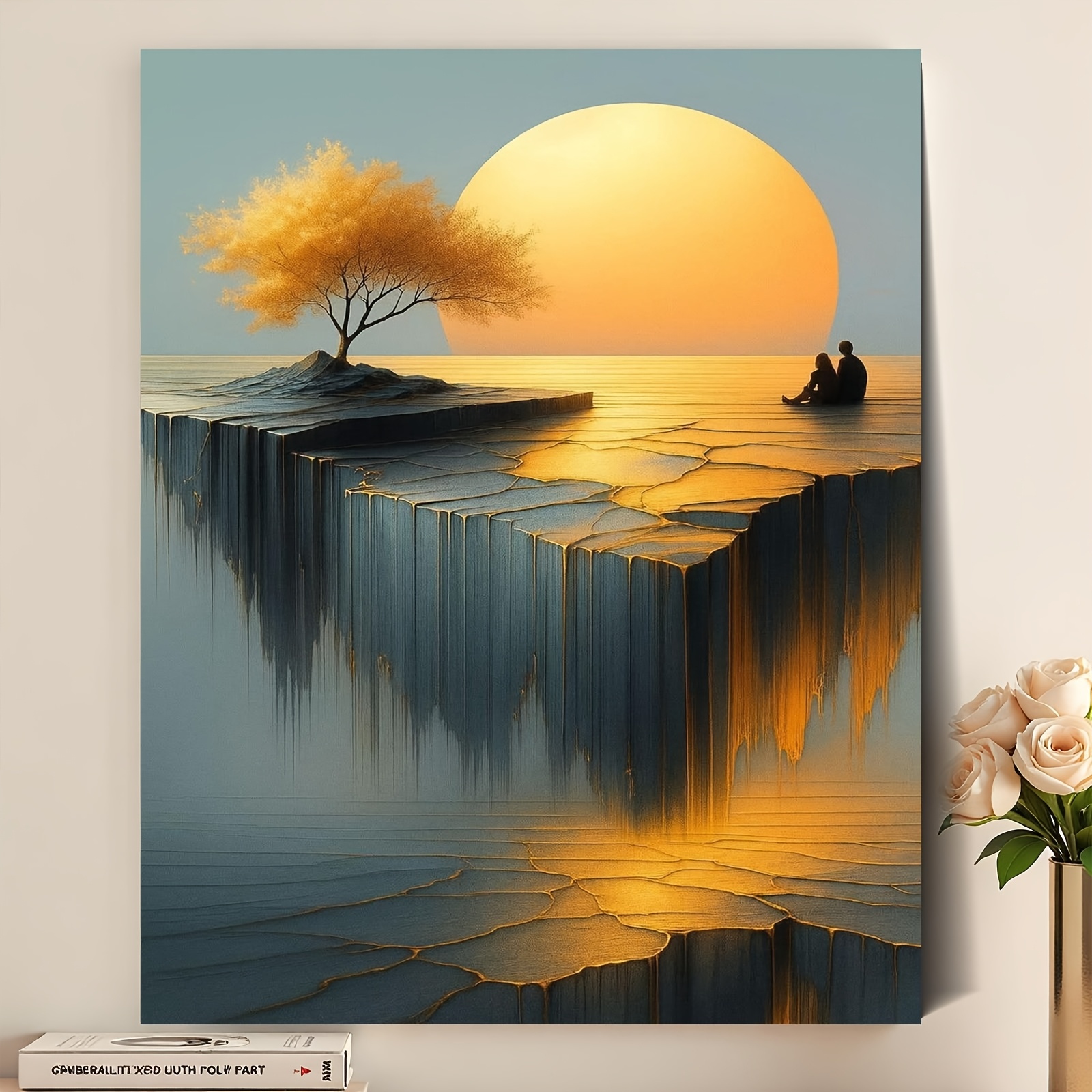 [utilizare artistică profesională] 1 set kit pictură numere acrilice pentru începători,   vopsele acrilice, pânză, 3 pensule și manual de instrucțiuni, pictură decorativă creativă peisaj cuplu  , 40x50cm/15.7x20 inches fără ramă, potrivit pentru dormitor 0