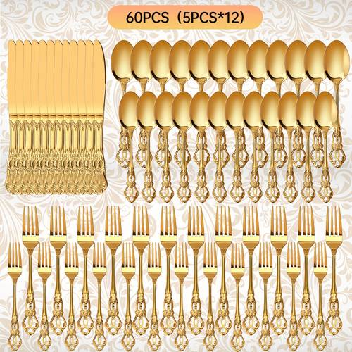 60pcs classical style cutlery set which 12 people is wedding dinner retro restaurant dishwasher safe used for picnic dinner birthday party