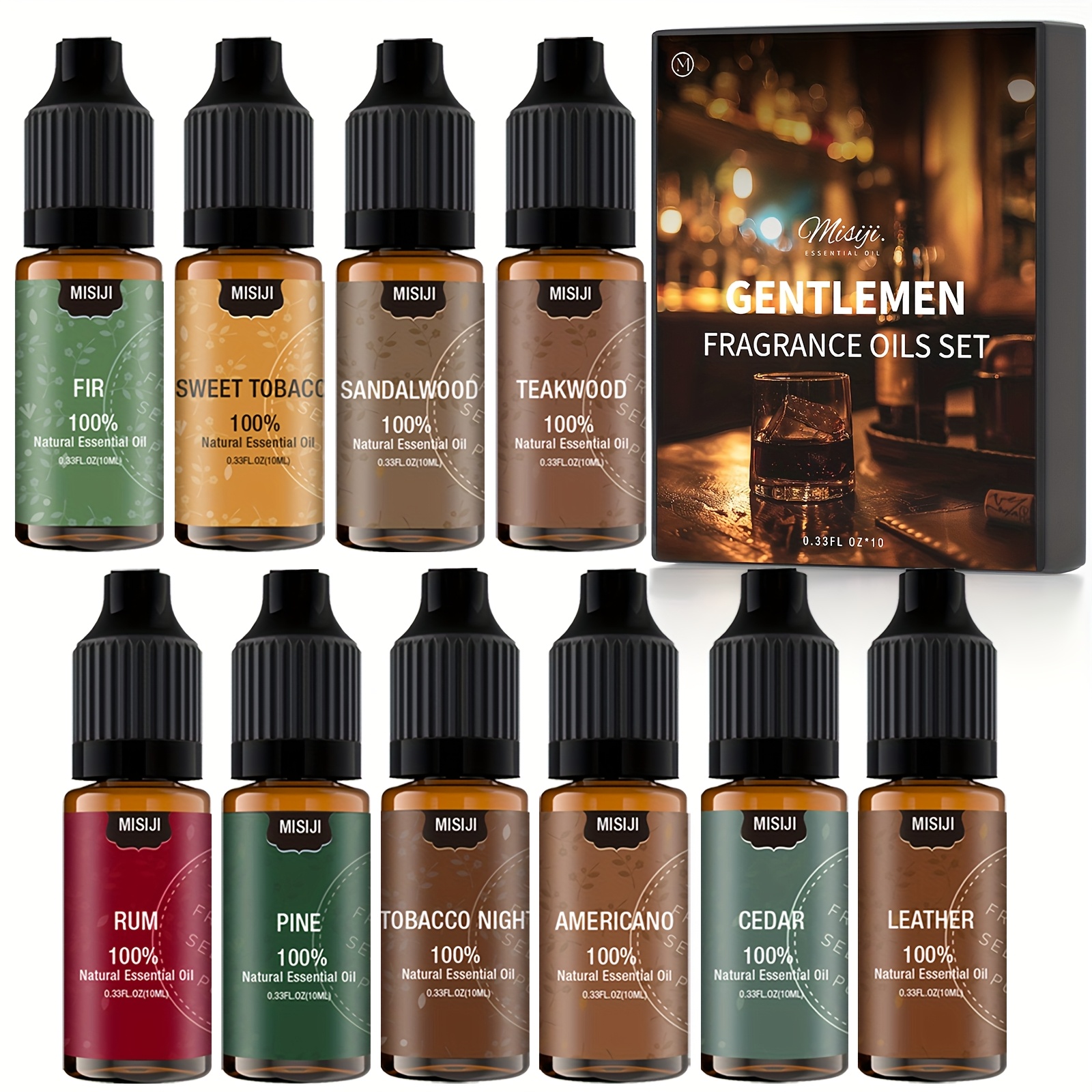 10pcs Gentlemen Fragrance Oils Set for Home & Car, Essential Oils for Diffuser, Air Freshening Diffuser Oils for Home, Laundry, Candle & Soap Making, Humidifiers, 10 × 10ml. Perfect Halloween/Christmas Gift, Aromatherapy Oils, Laundry Fragrance