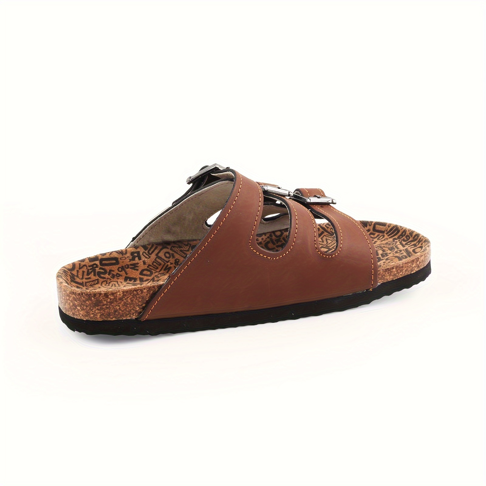 durable build womens retro   strap cork slides open toe   sole casual beach sandals with adjustable double   design brown leather upper with artistic pattern Product details 3
