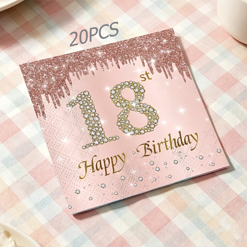 Image of 18th Birthday Rose Golden Napkins, Designed To Milestone Birthdays - Adult Birthday, Party Decorations For Birthday Decor