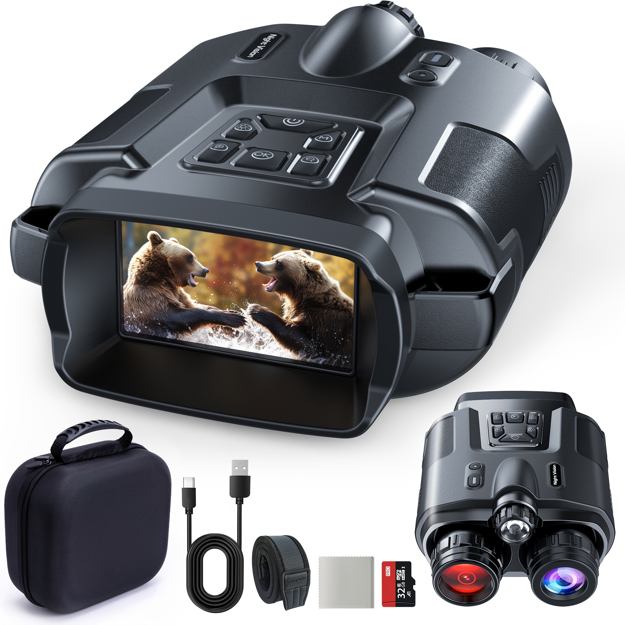 

4k Digital Infrared Night Vision Device, Infrared Binoculars With 5000mah Lithium Battery, 3-inch Tft Hd Screen, 8x Digital Zoom, 32gb Storage Card
