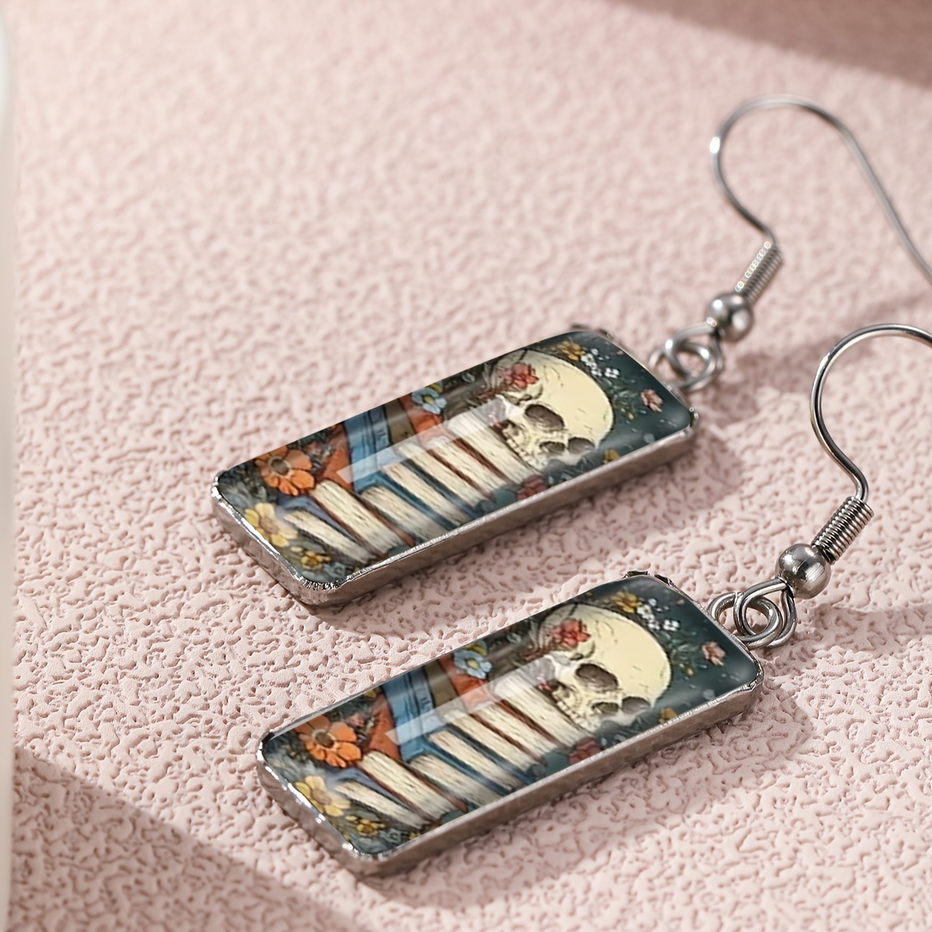Creative Skull and Book Pendant Earrings