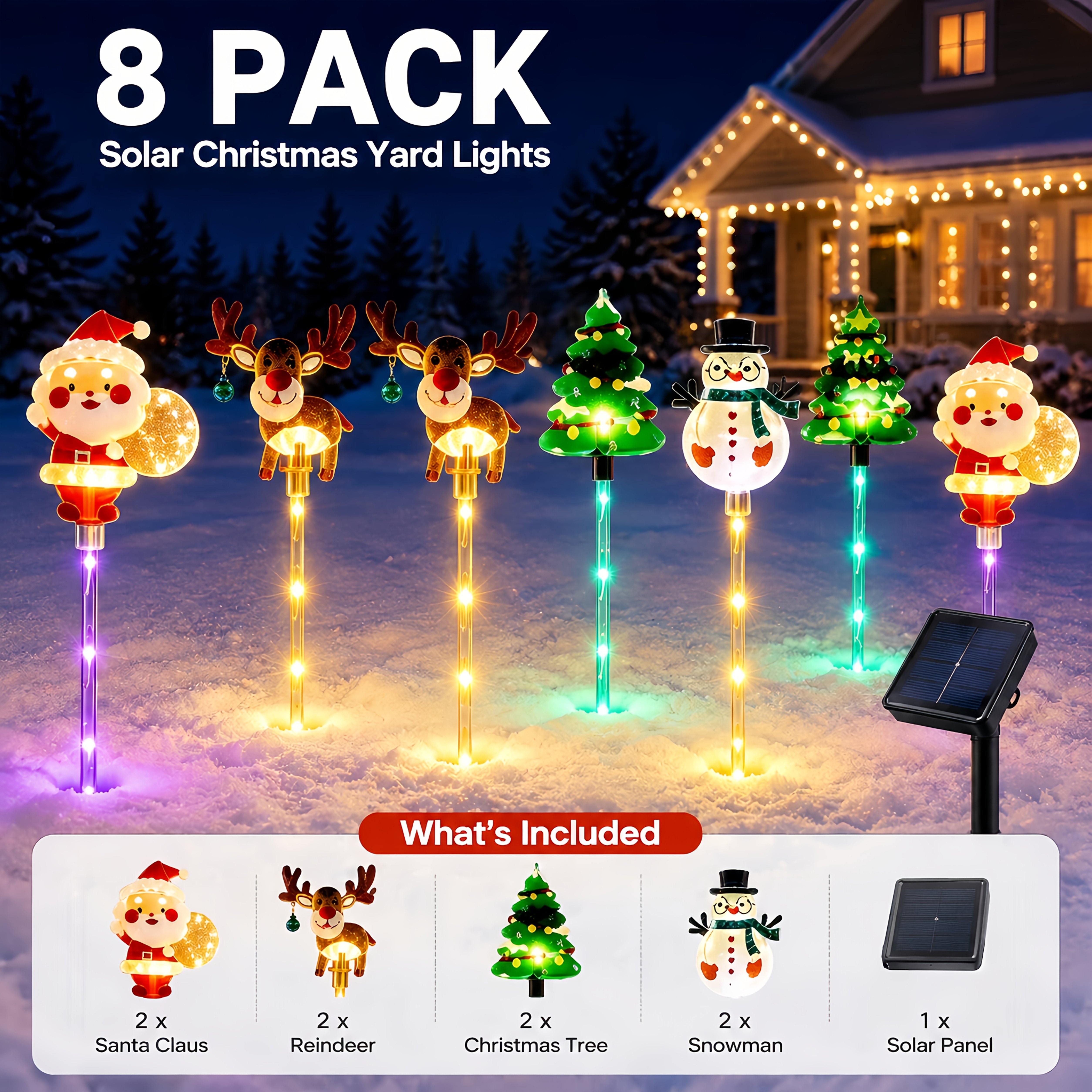 TEMU 8pcs Solar Christmas Yard Lights Outdoor, Santa Reindeer Snowman Christmas Tree Led Garden Stake Lights, Pathway Lights For Lawn Patio Walkway