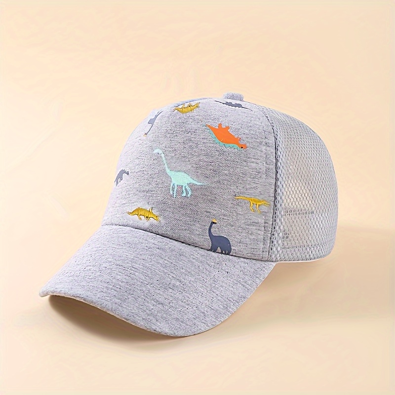 

1pc Toddler Mesh Back Breathable Cotton Baseball Cap, Adjustable Baby Sun Hat With Dinosaur Pattern, For Boys And Girls, Age 6-24 Months