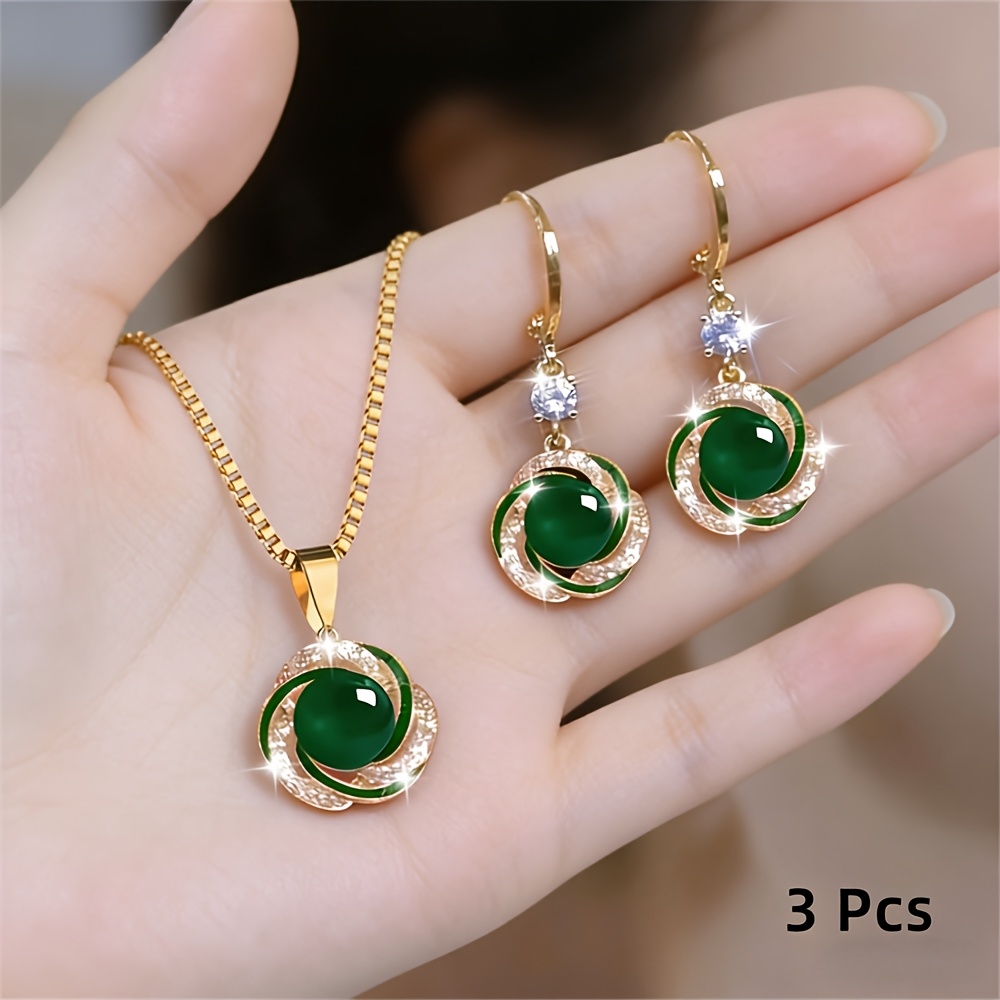 TEMU 3pcs Exquisite Sparkling Rotating Jewelry Set, High-end Necklace And Earrings, Flattering Face Shape And Enhancing Overall Temperament, Suitable