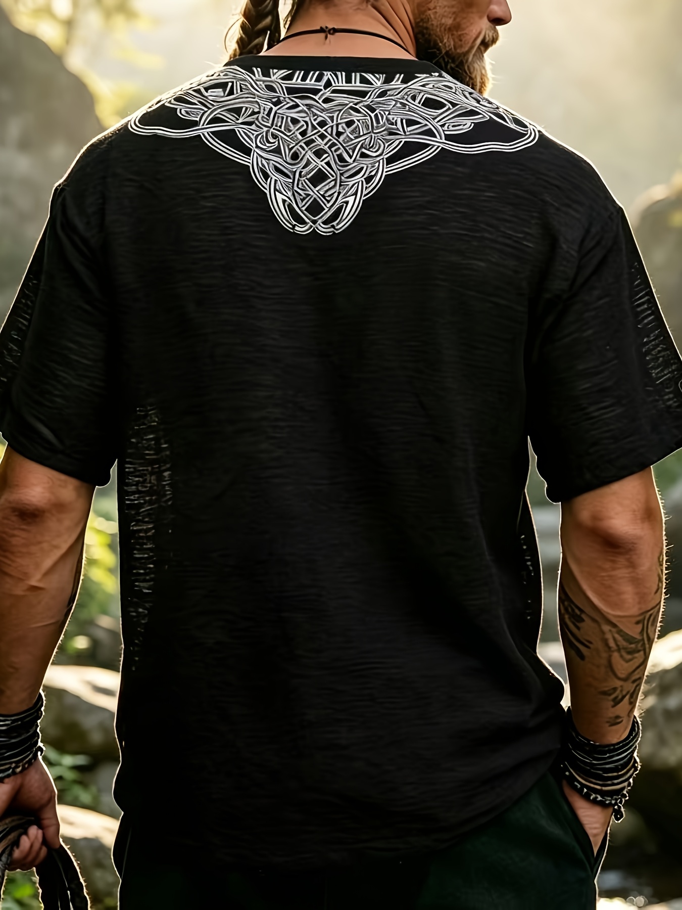 2026 new mens viking style celtic knot print short sleeve shirt vintage   style v neck   casual loose   size t shirt
