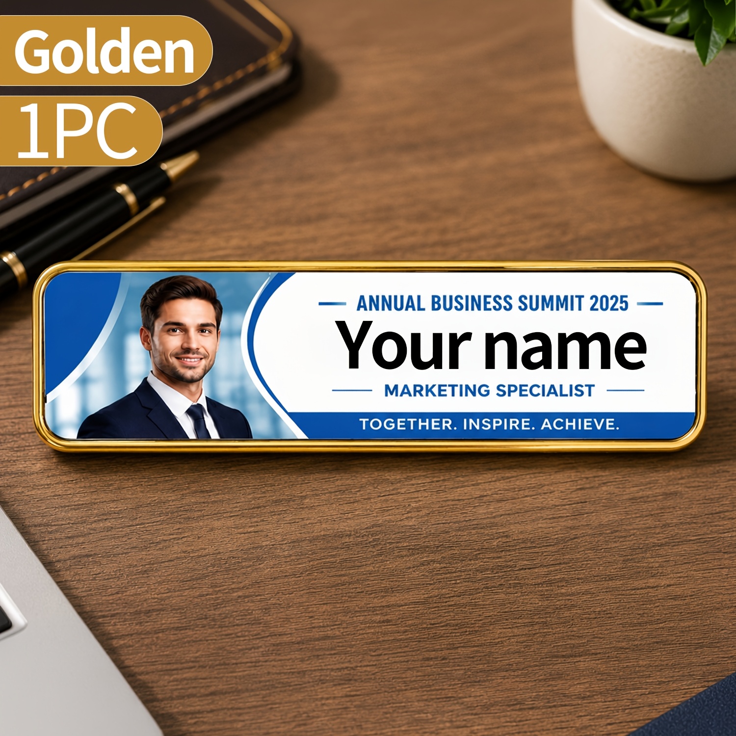 TEMU 1pc/2pcs Personalized Custom Badge, High-end Metal Pinback Employee Id Badge, Custom Corporate Company Work Id Badge With Nameplate And Logo,