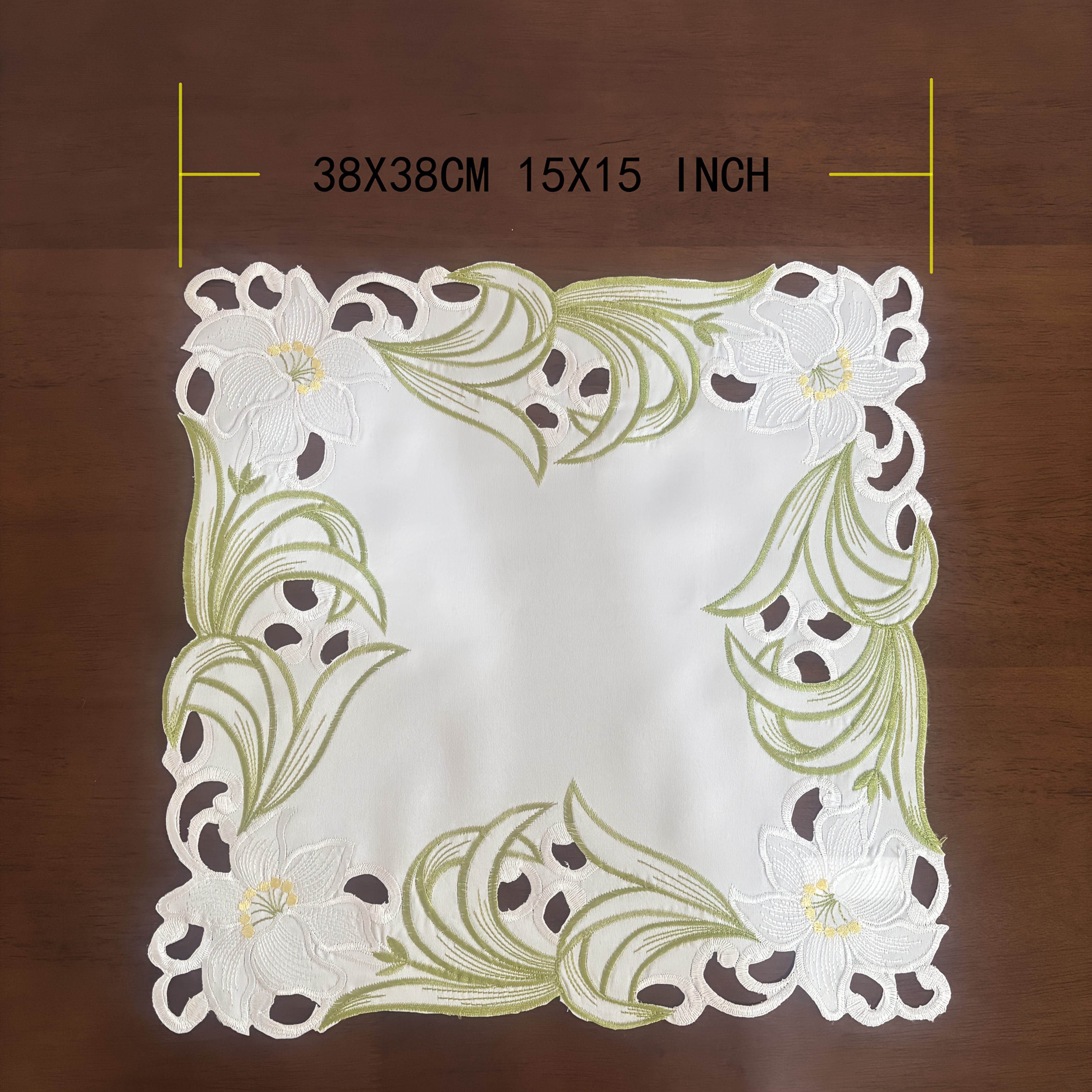 Embroidered Floral Tablecloth With Lace Embroidered Floral Vanity Scarf Floral Lily Pattern Embroidered Tablecloth,…: retailer-supplied image
