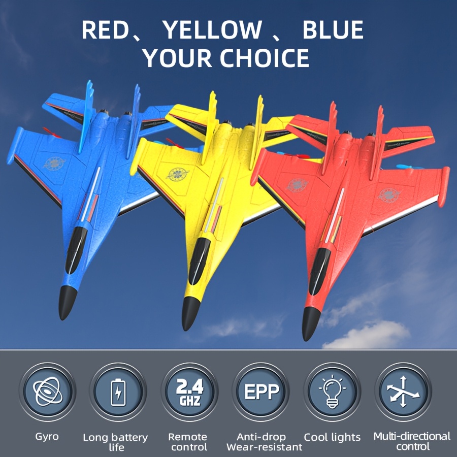 RC Aircraft, 2.4GHz Remote Control, Easy To Fly, Remote-controlled Glider, One Click Control Of Lights, Suitable For Children, Adults, Beginners (red, Blue, Yellow)
