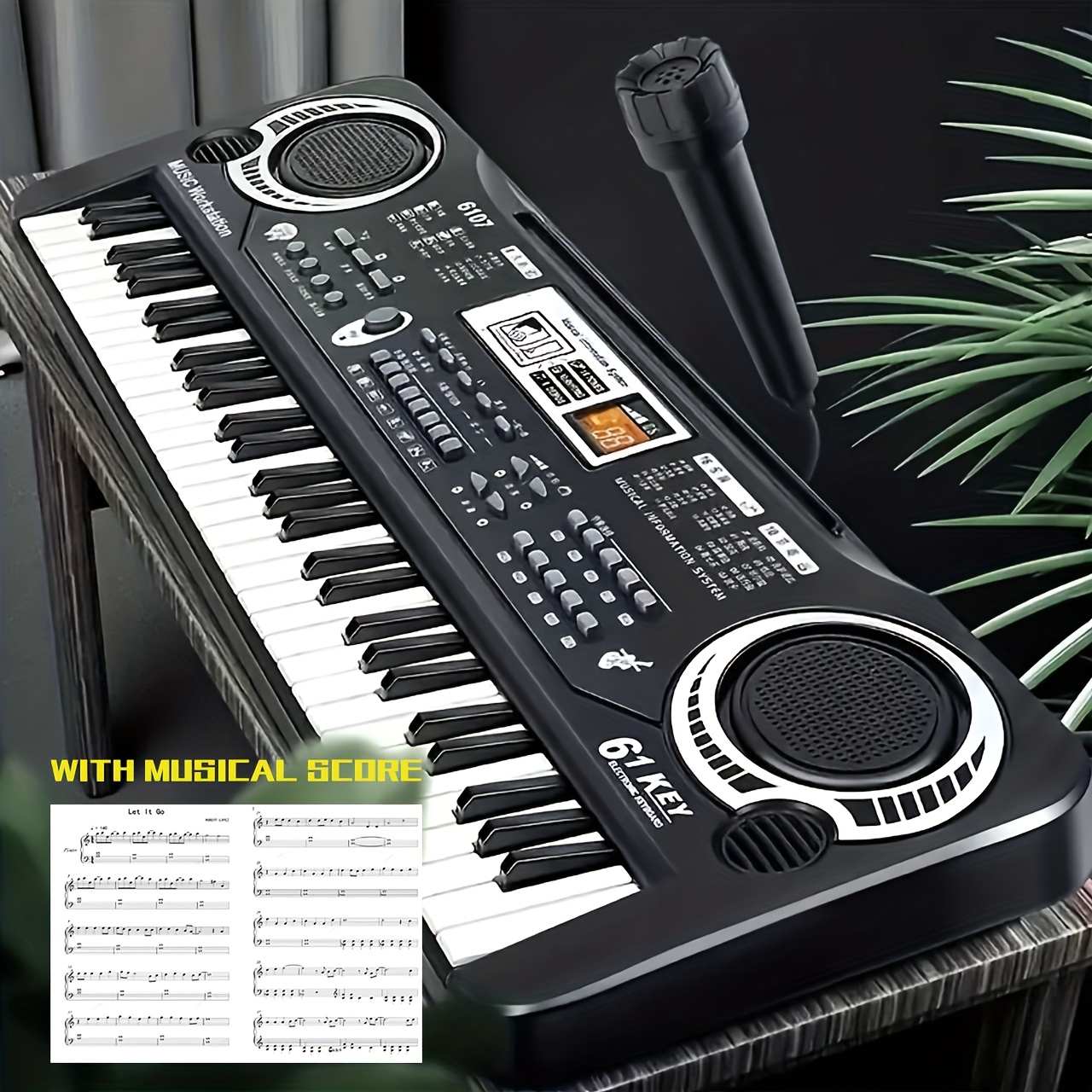 61-Key Electronic Piano Keyboard Set with Built-in Mic and Printed Music Sheets USB Power Complete Beginner Kit for Home Use Ideal Birthday Gift