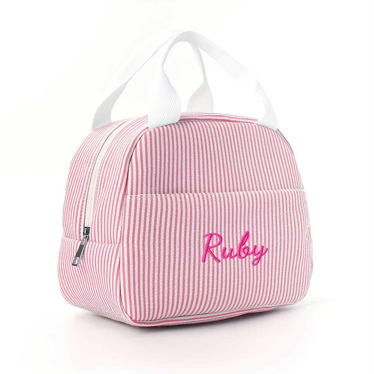 TEMU Embroidery Customization Lunch Bag Striped Pattern Lunch Box For Women Men Adult Reusable Insulated Lunch Tote Bag Small Leakproof High Capacity
