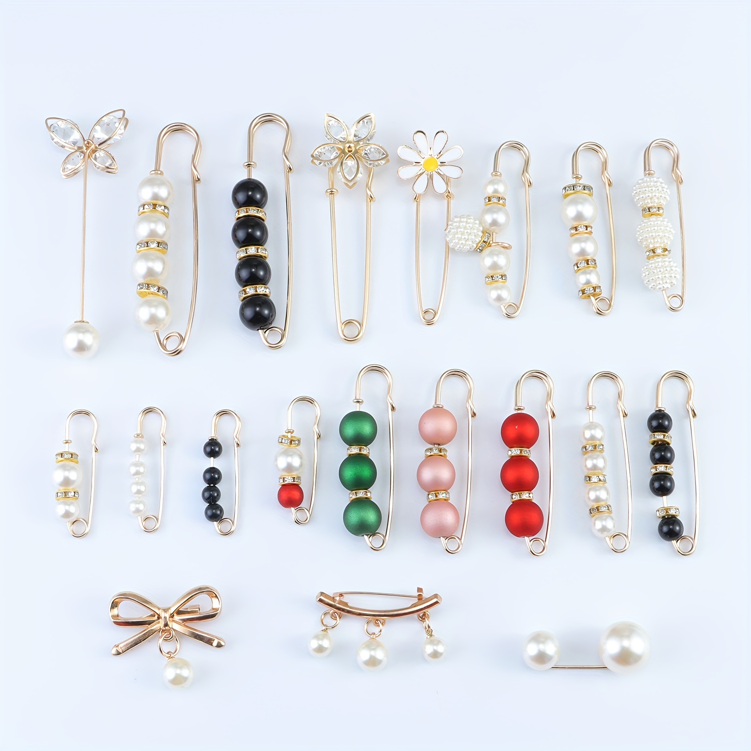 

20pcs/set Elegant Minimalist Mixed Brooch Pin Set, Pearl Embellished Safety Pins, Irregular Shape Fashion Accessories, Versatile Scarf, Dress & Waist Cincher Pins - Decorative Jewelry For Clothing