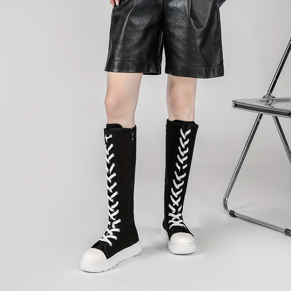 Women's Casual Knee High Boots - Solid Color, Side Zipper, Fabric Upper & Insole - All-Season Wear | Low Heel & Soft EVA Sole | Hand Wash or Dry Clean