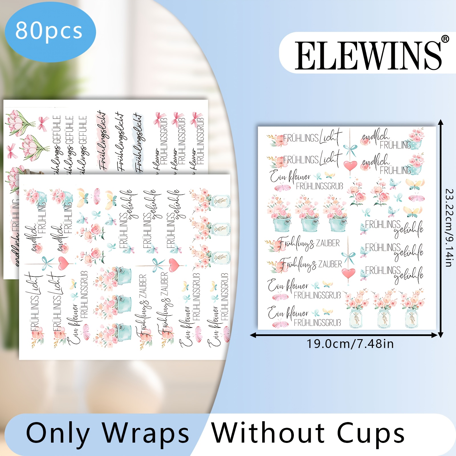 80pcs German "spring" Theme Uv Dtf Wraps, Rub On Transfer Stickers Decals Set, Cup Decals Set, Suitable For Diy Crafts, Candle Tattoo, Glass And Ceramic Crafts, Gift, Party Decoration And Birthday.