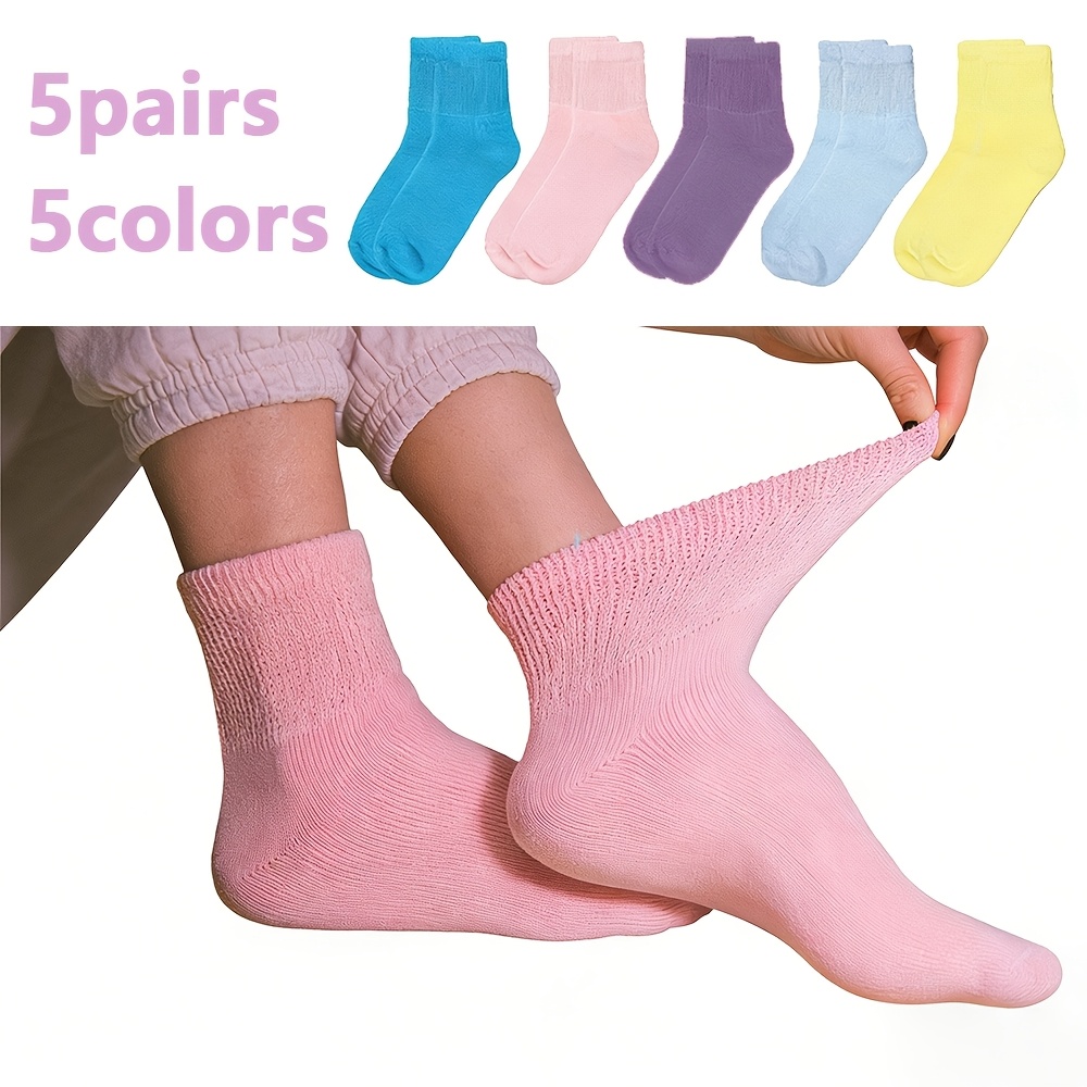 Image of 5 Pairs 5 Colors Extra Wide Socks[8 Colors Set] - Non-binding Cuff For Big Feet, Breathable Moisture Wicking Fabric, High Elasticity Socks For Big Feet & Wide Calves, Unisex Design