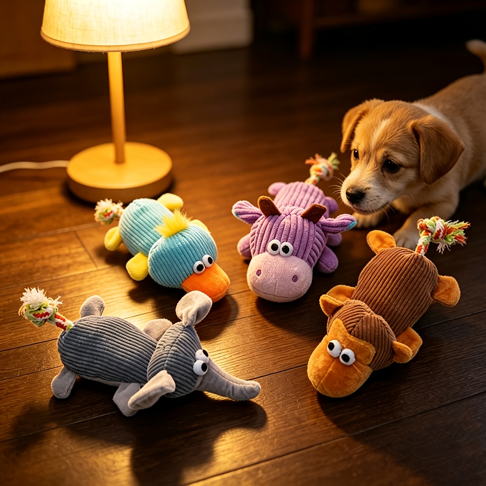 4 styles   elephant   little cow shaped with 2     outdoor interactive dog   plush toy soft corduroy fabric safe and chew resistant pet birthday party holiday gathering   without battery Product details 4