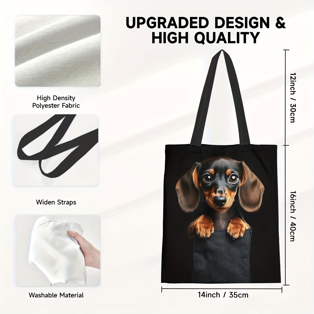 Image of 1pc, Spacious Tote Bag For Women, Dachshund Dog Print, Reusable Grocery Bag, Suitable For Shopping, Travel, And Everyday Use, Durable Handles, And Comfortable Design