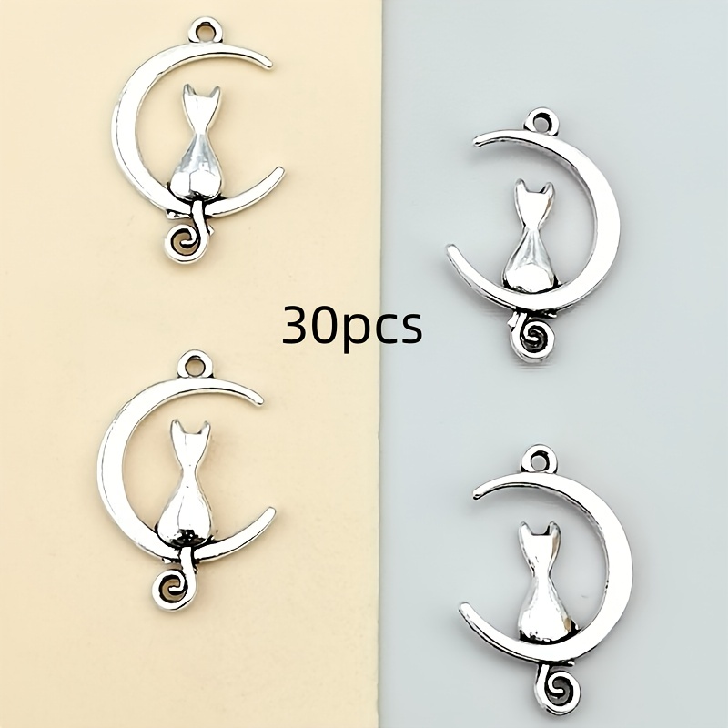 TEMU 30pcs Moon Cat Charms Pendant For Making Findings Handmade Jewelry, Craft Supplies For Bracelets, Necklaces, Earrings Keychains Crafting