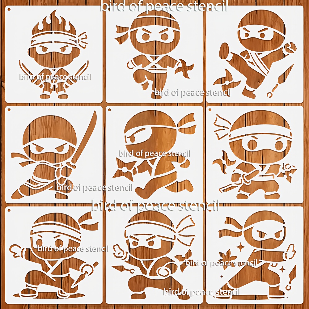 Image of 9 Character Templates, 6x6 Inches, Washable Painting Stencils, Reusable For Crafts, Walls, Canvases, Textiles, Inspirational Art , Home Decor, Made Of Pet Material