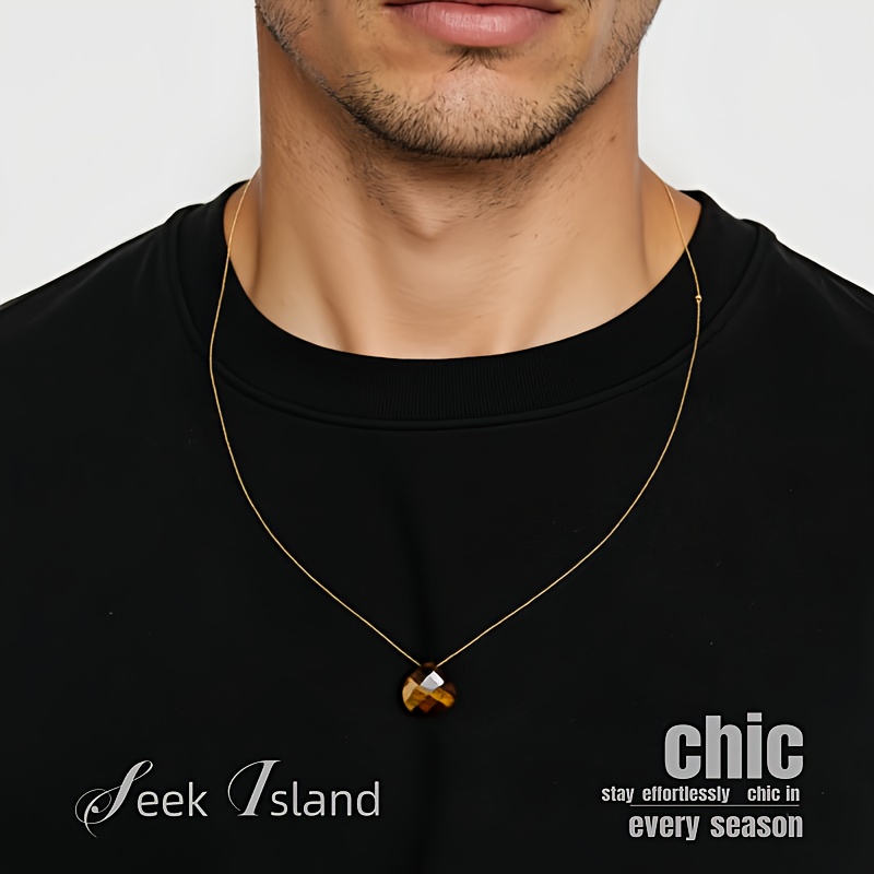 Adjustable Tiger's Eye Necklace with Diamond Cut Drop Pendant