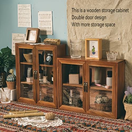 1pc vintage wooden storage rack with 2 3 layer durable storage shelf with door for necklaces earrings ornaments household storage organizer of bedroom desktop dresser home dorm other jewelry boxes organizers