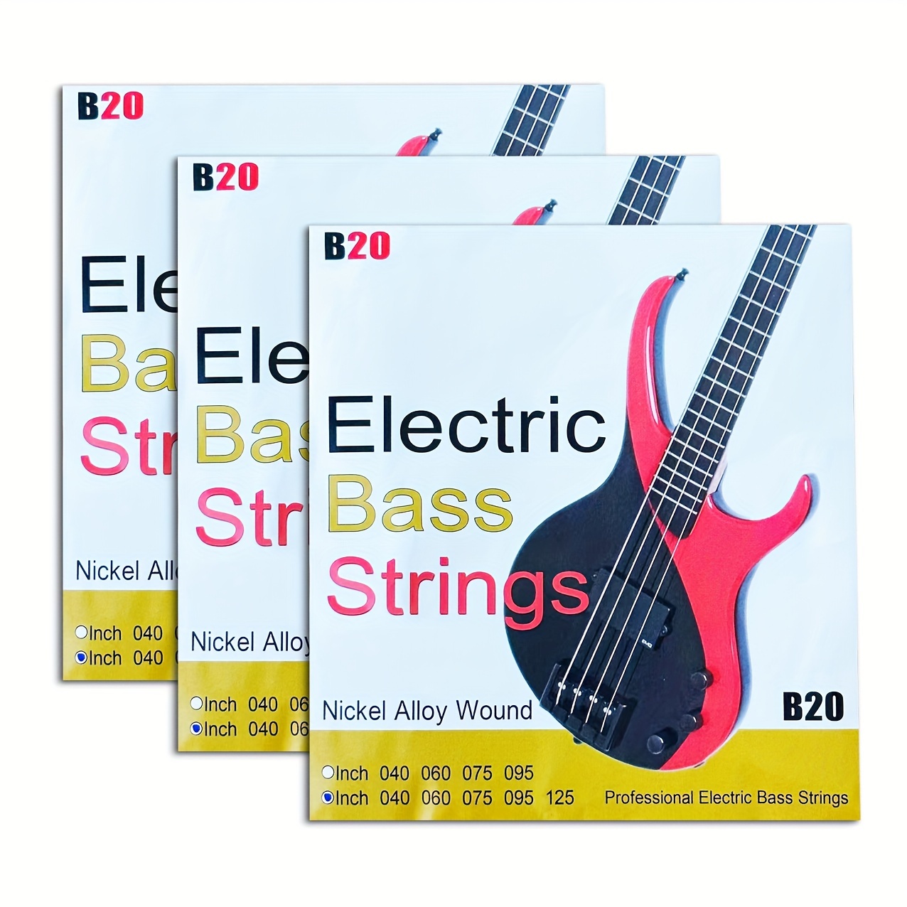 

B20 Electric Bass Guitar Strings - 4/5 String Compatible, Long Scale, Roundwound Polished Nickel-plated Steel, - High-carbon Steel , Nickel-plated Ball End - Light Gauge.040-.095/.040-.125