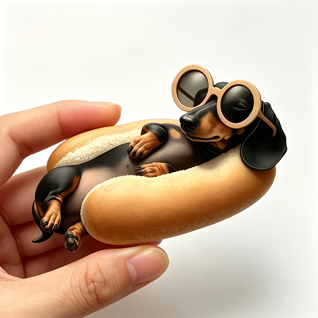 TEMU Aimant de réfrigérateur amusant Hot Dog Teckel, décoration appropriée, autocollant magnétique avec chien Teckel, aimants de réfrigérateur